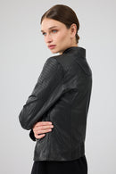 Delano Women's Black Short Leather Jacket | Derimod Delano Women's Black Short Leather Jacket | Derimod