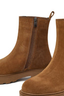 Women Mink Zippered Thick Sole Suede Leather Boot | Derimod Women Mink Zippered Thick Sole Suede Leather Boot | Derimod