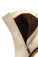 Woman Cream Zippered Low Heel Leather Boat | Derimod Woman Cream Zippered Low Heel Leather Boat | Derimod