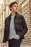 Morata Men's Brown Nubuck Leather Jacket | Derimod Morata Men's Brown Nubuck Leather Jacket | Derimod
