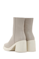 Women's Beige Zippered Heeled Casual Boots | Derimod Women's Beige Zippered Heeled Casual Boots | Derimod