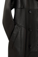 Natalia Women's Black Leather Trench Coat | Derimod Natalia Women's Black Leather Trench Coat | Derimod