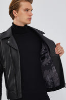 Carter Erkek Siyah Biker Deri Mont | Derimod Carter Erkek Siyah Biker Deri Mont | Derimod