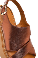 Women's Bronze Thick Soled Metallic Leather Comfort Sandals | Derimod Women's Bronze Thick Soled Metallic Leather Comfort Sandals | Derimod