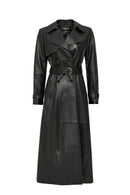 Jenny Women's Black Fur Belt Detailed Leather Trench Coat | Derimod Jenny Women's Black Fur Belt Detailed Leather Trench Coat | Derimod