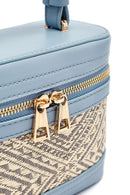 Women's Blue Long Strap Patterned Mini Box Crossbody Bag | Derimod Women's Blue Long Strap Patterned Mini Box Crossbody Bag | Derimod