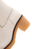 Women's Beige Leather Zippered Heeled Boots | Derimod Women's Beige Leather Zippered Heeled Boots | Derimod