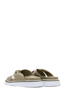 Women's Green Leather Comfort Slippers | Derimod Women's Green Leather Comfort Slippers | Derimod