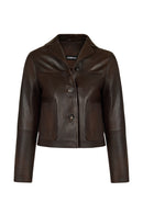 Jill Woman Brown Short Leather Jacket | Derimod Jill Woman Brown Short Leather Jacket | Derimod