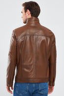 Bruno Men's Cognac Leather Jacket | Derimod Bruno Men's Cognac Leather Jacket | Derimod