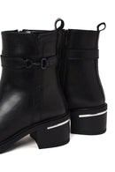 Woman Black Zip Closure Chunky-heeled Leather Boots | Derimod Woman Black Zip Closure Chunky-heeled Leather Boots | Derimod