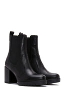 Women's Black Leather Heeled Chelsea Boots | Derimod Women's Black Leather Heeled Chelsea Boots | Derimod