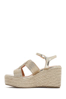 Women's Gold Ankle Strap Metallic Wedge Heel Espadrilles | Derimod Women's Gold Ankle Strap Metallic Wedge Heel Espadrilles | Derimod
