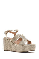 Women's Gold Ankle Strap Metallic Wedge Heel Espadrilles | Derimod Women's Gold Ankle Strap Metallic Wedge Heel Espadrilles | Derimod