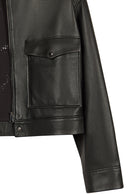 Raquel Woman Black Shirt Collar Short Leather Jacket | Derimod Raquel Woman Black Shirt Collar Short Leather Jacket | Derimod