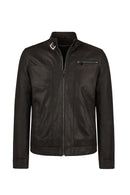 Felibe Male Black Mandarin Collar Leather Jacket | Derimod Felibe Male Black Mandarin Collar Leather Jacket | Derimod