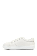 Men's White Lace-Up Thick-Soled Leather Sneaker | Derimod Men's White Lace-Up Thick-Soled Leather Sneaker | Derimod