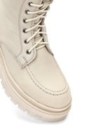 Woman Beige Zippered Thick Sole Leather Postal Boots | Derimod Woman Beige Zippered Thick Sole Leather Postal Boots | Derimod