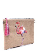 Women's Straw Flamingo Patterned Clutch Bag | Derimod Women's Straw Flamingo Patterned Clutch Bag | Derimod