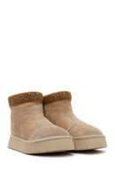 Woman Beige Patterned Suede Teddy Boots | Derimod Woman Beige Patterned Suede Teddy Boots | Derimod
