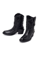 Woman Black Zip Closure Leather Cowboy Boots | Derimod Woman Black Zip Closure Leather Cowboy Boots | Derimod