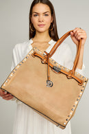 Tan Women's Shoulder Bag with Staple Detail | Derimod Tan Women's Shoulder Bag with Staple Detail | Derimod