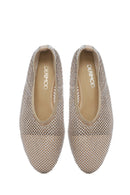 Women's Beige Stoned Leather Ballerinas | Derimod Women's Beige Stoned Leather Ballerinas | Derimod