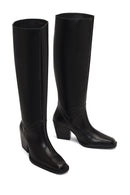 Women's Black Thick Heeled Leather Boot | Derimod Women's Black Thick Heeled Leather Boot | Derimod