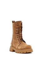 Women's Camel Zippered Thick-Soled Nubuck Leather Ankle Boots | Derimod Women's Camel Zippered Thick-Soled Nubuck Leather Ankle Boots | Derimod