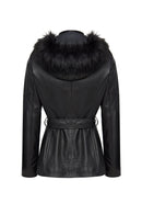Rebecca Women's Black Fur Collar Leather Coat | Derimod Rebecca Women's Black Fur Collar Leather Coat | Derimod