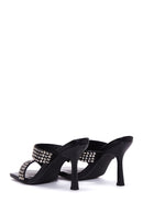 Women's Black Stone Heeled Slippers | Derimod Women's Black Stone Heeled Slippers | Derimod