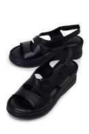 Woman Black Wedge Heel Leather Comfort Sandal | Derimod Woman Black Wedge Heel Leather Comfort Sandal | Derimod