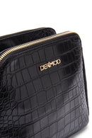 Woman Black Long-Strap Croc-Pattern Crossbody Bag | Derimod Woman Black Long-Strap Croc-Pattern Crossbody Bag | Derimod