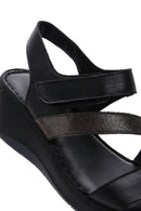 Women's Black Leather Wedge Heel Comfort Sandals | Derimod Women's Black Leather Wedge Heel Comfort Sandals | Derimod