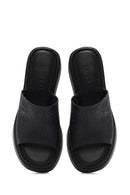 Women's Black Thick Soled Printed Leather Comfort Slippers | Derimod Women's Black Thick Soled Printed Leather Comfort Slippers | Derimod