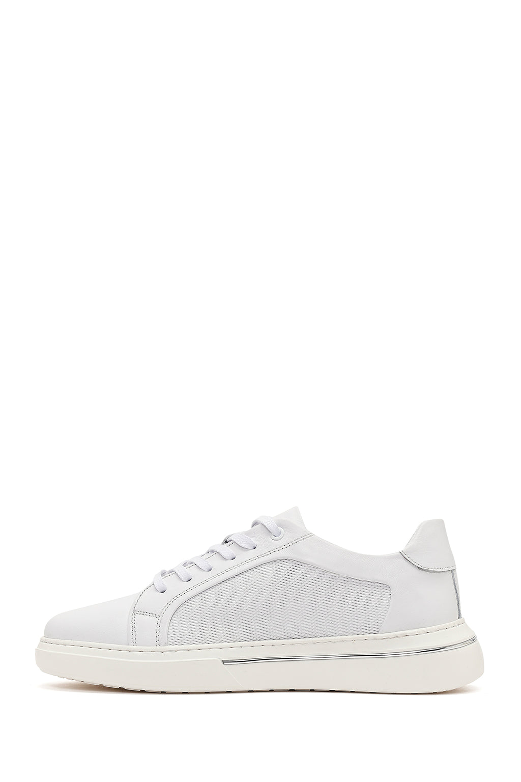 Erkek Beyaz Bağcıklı Deri Sneaker