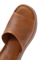 Women's Tan Wedge Heeled Leather Comfort Slippers | Derimod Women's Tan Wedge Heeled Leather Comfort Slippers | Derimod