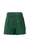 Zen Women Green Leather Shorts Skirt | Derimod Zen Women Green Leather Shorts Skirt | Derimod