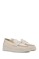 Women's Cream Wedge Heel Leather Comfort Loafer | Derimod Women's Cream Wedge Heel Leather Comfort Loafer | Derimod