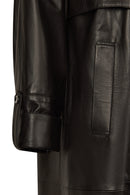 Adele Woman Black A-Line Hooded Fur Collar Leather Overcoat | Derimod Adele Woman Black A-Line Hooded Fur Collar Leather Overcoat | Derimod