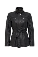 Rebecca Women's Black Fur Collar Leather Coat | Derimod Rebecca Women's Black Fur Collar Leather Coat | Derimod