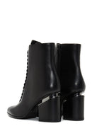 Woman Black Zippered Chunky Heels Leather Boat | Derimod Woman Black Zippered Chunky Heels Leather Boat | Derimod