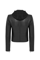 Smart Women's Black Hooded Biker Leather Jacket | Derimod Smart Women's Black Hooded Biker Leather Jacket | Derimod