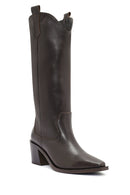 Women's Brown Chunky Heel Leather Cowboy Boots | Derimod Women's Brown Chunky Heel Leather Cowboy Boots | Derimod