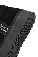 Women's Black Thick-Soled Patterned Suede Leather Teddy Boot | Derimod Women's Black Thick-Soled Patterned Suede Leather Teddy Boot | Derimod