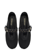 Women's Black Buckled Mesh Fabric Ballerinas | Derimod Women's Black Buckled Mesh Fabric Ballerinas | Derimod