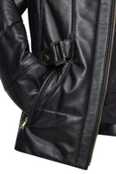 Alexandra Women's Black Hooded Furry Leather Coat | Derimod Alexandra Women's Black Hooded Furry Leather Coat | Derimod