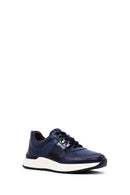 Erkek Lacivert Bağcıklı Kalın Tabanlı Deri Casual Sneaker | Derimod Erkek Lacivert Bağcıklı Kalın Tabanlı Deri Casual Sneaker | Derimod