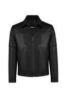 Bastoni Male Black Shirt Collar Leather Jacket | Derimod Bastoni Male Black Shirt Collar Leather Jacket | Derimod