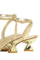 Woman Gold Ankle-Buckle Metallic Chunky-Heel Sandal | Derimod Woman Gold Ankle-Buckle Metallic Chunky-Heel Sandal | Derimod